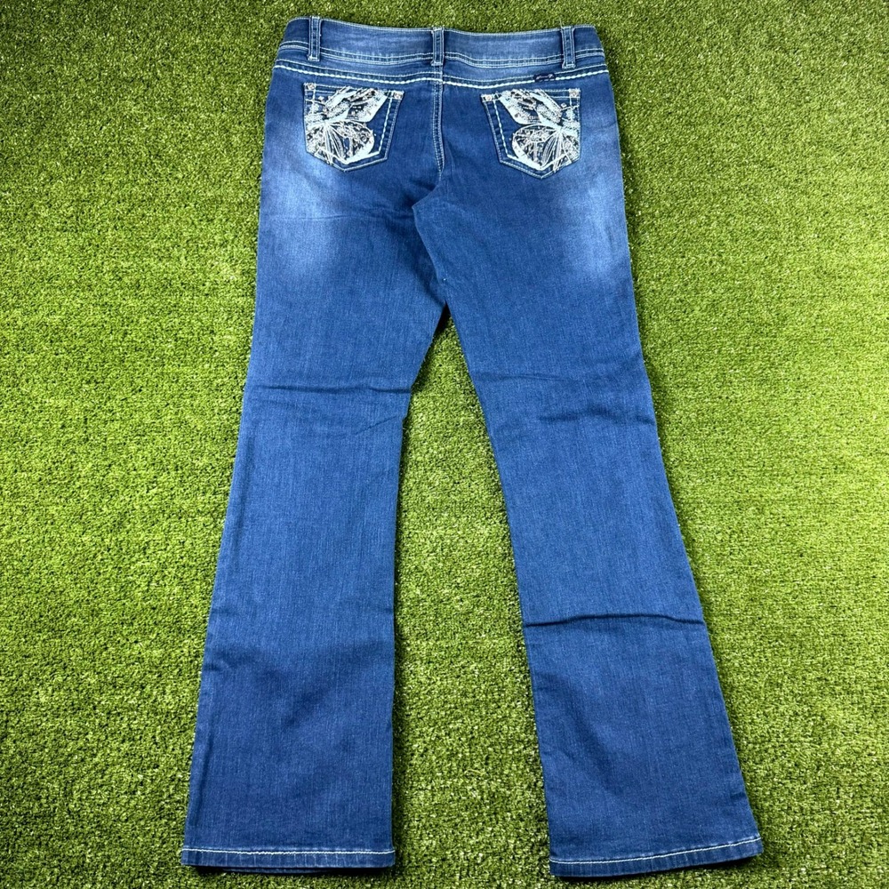 Seven7 Women Blue Butterfly Embroidered Studded Bootcut Jeans Size 16 0696